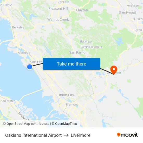 Oakland International Airport to Livermore map