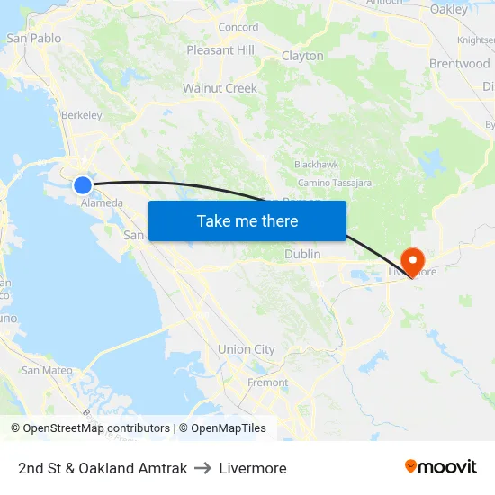 2nd St & Oakland Amtrak to Livermore map