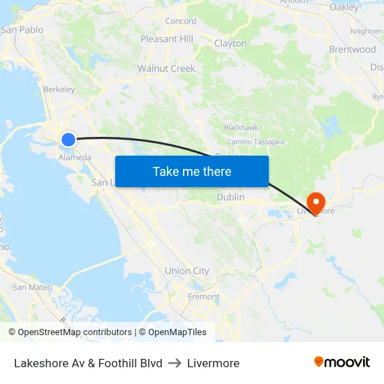 Lakeshore Av & Foothill Blvd to Livermore map