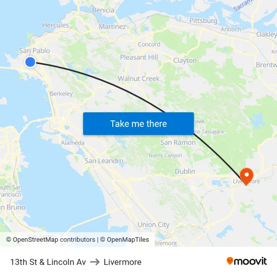 13th St & Lincoln Av to Livermore map