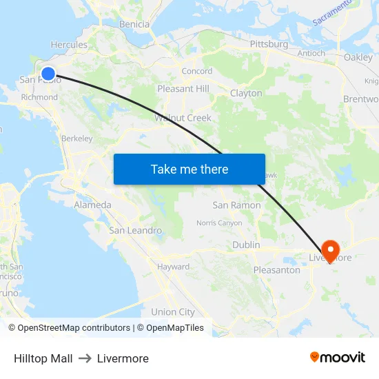 Hilltop Mall to Livermore map