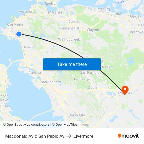 Macdonald Av & San Pablo Av to Livermore map