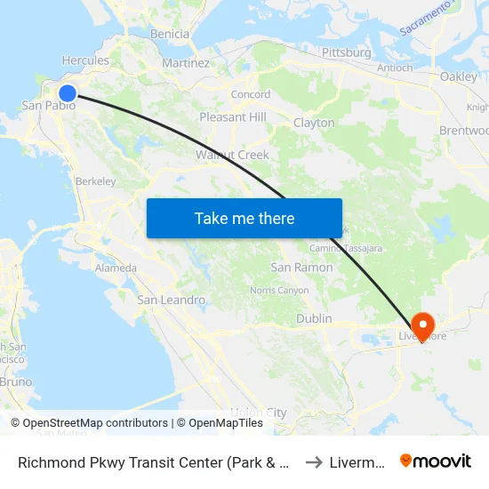 Richmond Pkwy Transit Center (Park & Ride) to Livermore map
