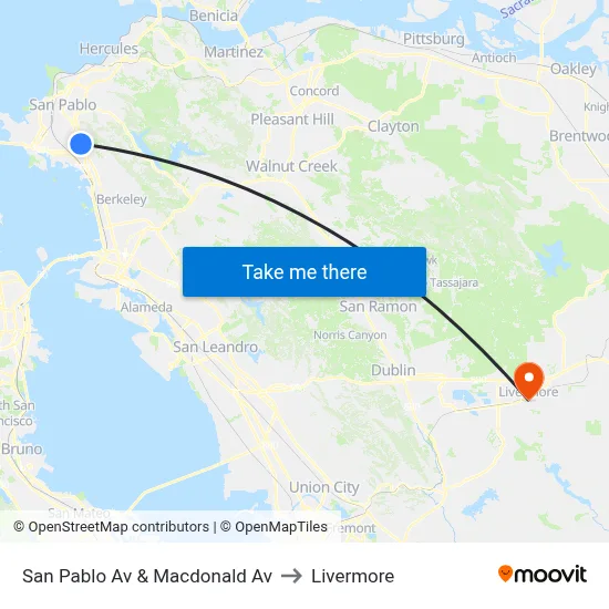 San Pablo Av & Macdonald Av to Livermore map