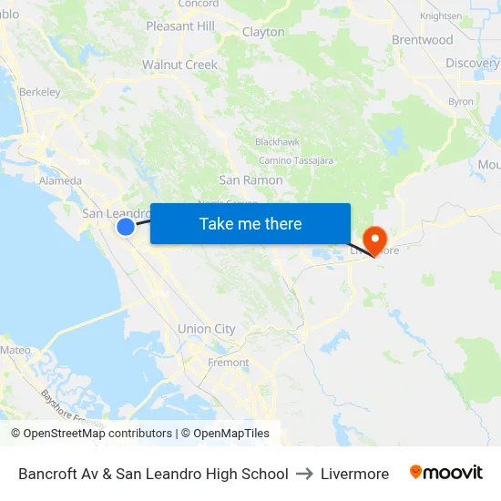 Bancroft Av & San Leandro High School to Livermore map
