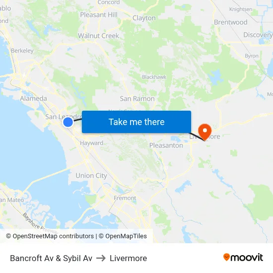 Bancroft Av & Sybil Av to Livermore map