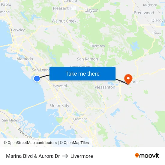 Marina Blvd & Aurora Dr to Livermore map