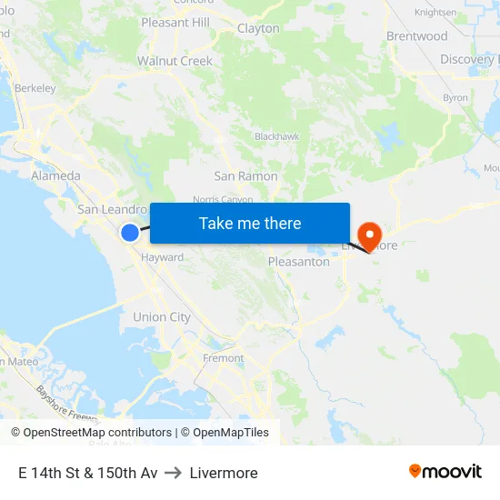 E 14th St & 150th Av to Livermore map