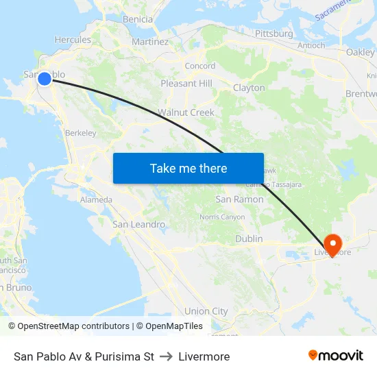San Pablo Av & Purisima St to Livermore map