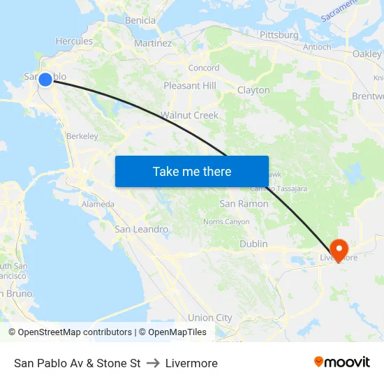 San Pablo Av & Stone St to Livermore map