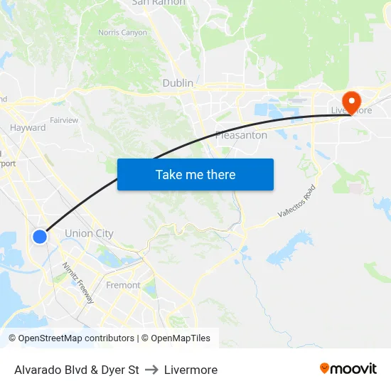 Alvarado Blvd & Dyer St to Livermore map