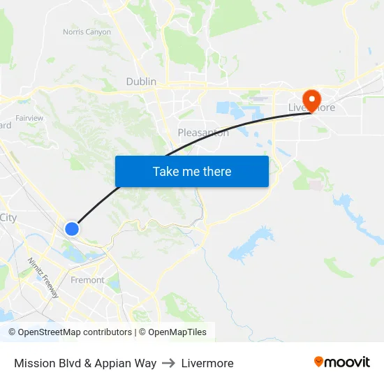 Mission Blvd & Appian Way to Livermore map