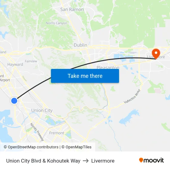 Union City Blvd & Kohoutek Way to Livermore map