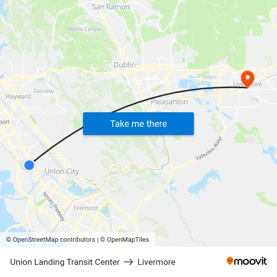 Union Landing Transit Center to Livermore map