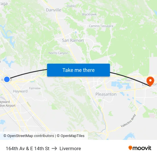 164th Av & E 14th St to Livermore map