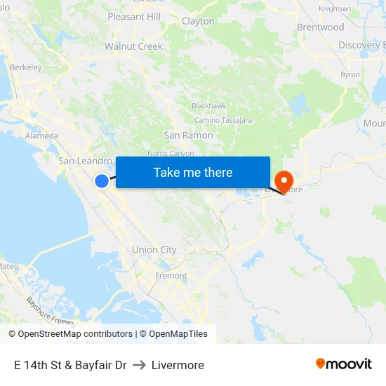 E 14th St & Bayfair Dr to Livermore map