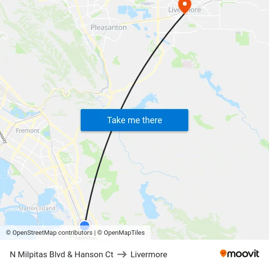 N Milpitas Blvd & Hanson Ct to Livermore map