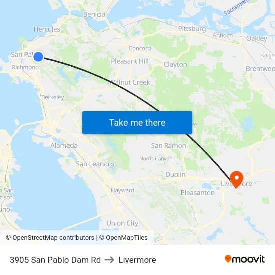 3905 San Pablo Dam Rd to Livermore map