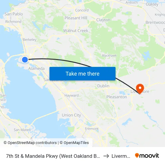 7th St & Mandela Pkwy (West Oakland BART) to Livermore map