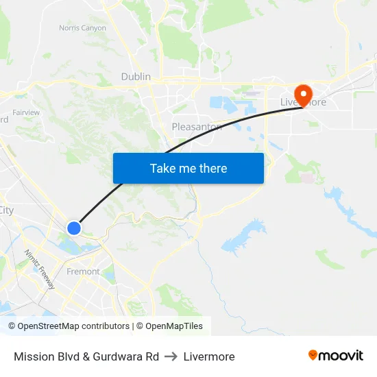 Mission Blvd & Gurdwara Rd to Livermore map