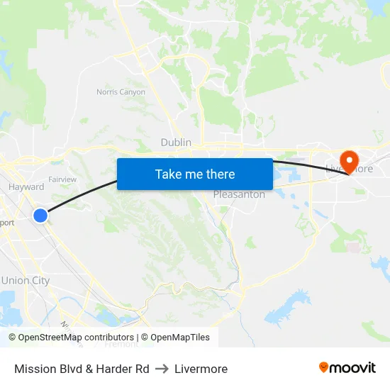 Mission Blvd & Harder Rd to Livermore map