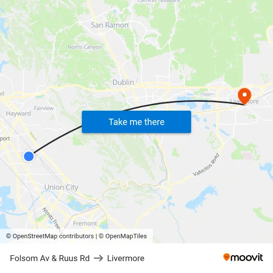 Folsom Av & Ruus Rd to Livermore map