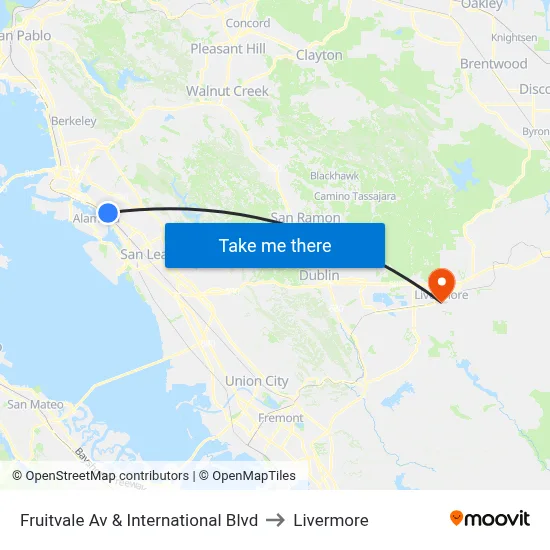 Fruitvale Av & International Blvd to Livermore map