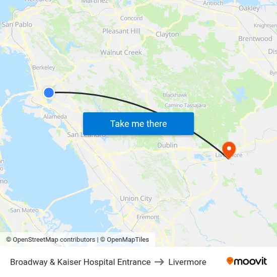 Broadway & Kaiser Hospital Entrance to Livermore map