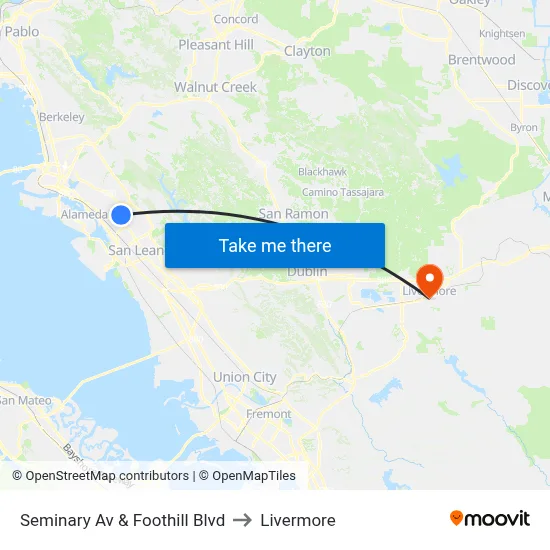 Seminary Av & Foothill Blvd to Livermore map