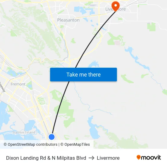 Dixon Landing Rd & N Milpitas Blvd to Livermore map