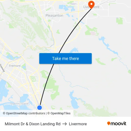 Milmont Dr & Dixon Landing Rd to Livermore map