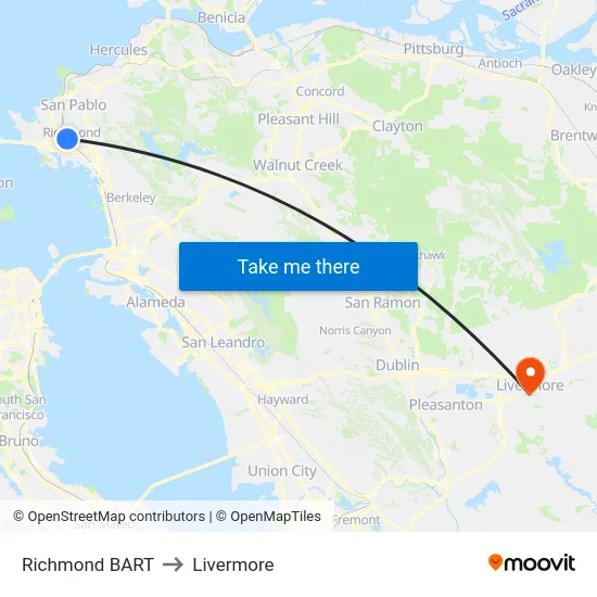 Richmond BART to Livermore map