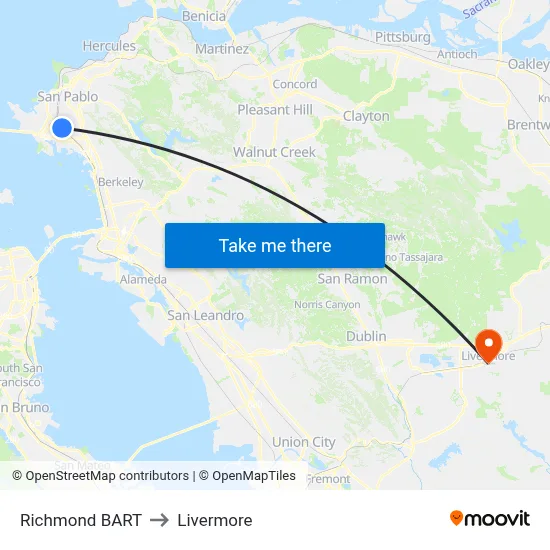Richmond BART to Livermore map