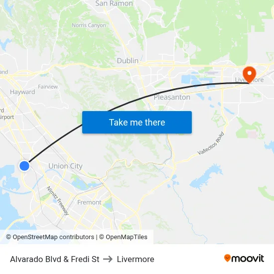 Alvarado Blvd & Fredi St to Livermore map