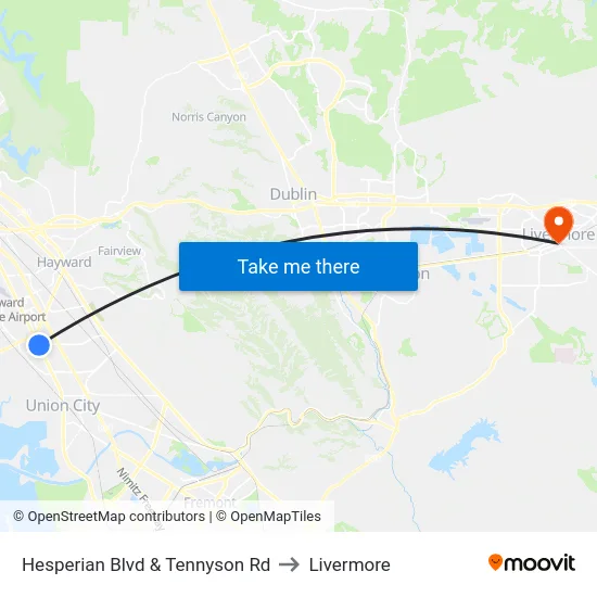Hesperian Blvd & Tennyson Rd to Livermore map