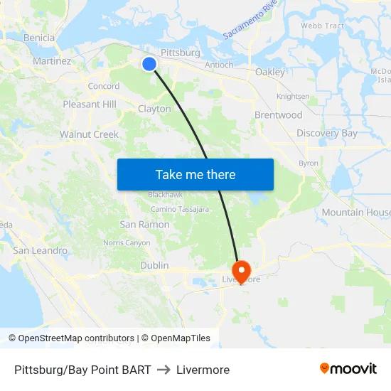 Pittsburg/Bay Point BART to Livermore map