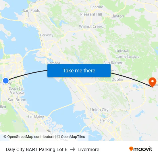 Daly City BART Parking Lot E to Livermore map