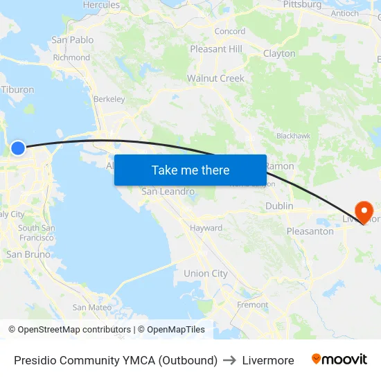 Presidio Community YMCA (Outbound) to Livermore map