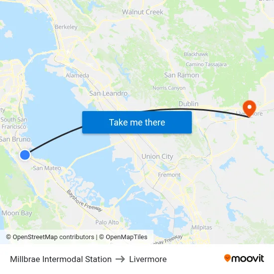 Millbrae Intermodal Station to Livermore map
