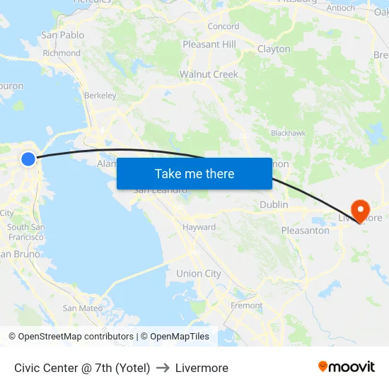 Civic Center @ 7th (Yotel) to Livermore map