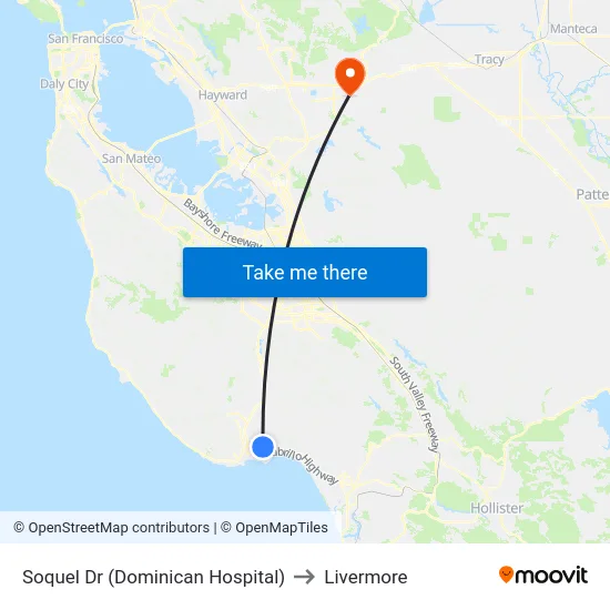 Soquel Dr (Dominican Hospital) to Livermore map
