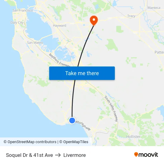 Soquel Dr & 41st Ave to Livermore map