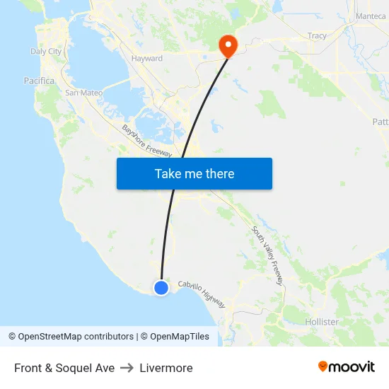 Front & Soquel Ave to Livermore map
