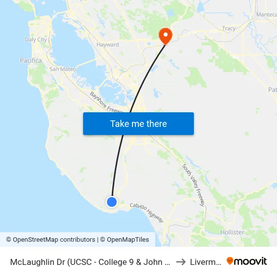 McLaughlin Dr (UCSC - College 9 & John R. Lewis) to Livermore map