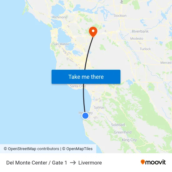 Del Monte Center / Gate 1 to Livermore map