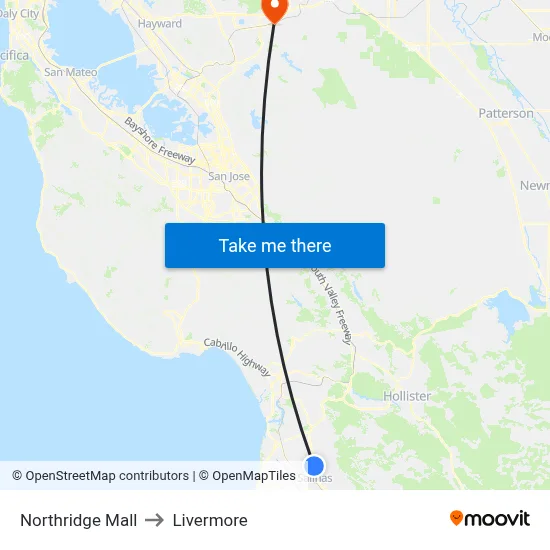 Northridge Mall to Livermore map