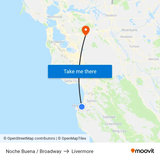 Noche Buena / Broadway to Livermore map