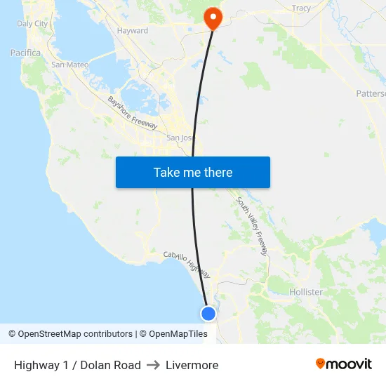 Highway 1 /  Dolan Road to Livermore map