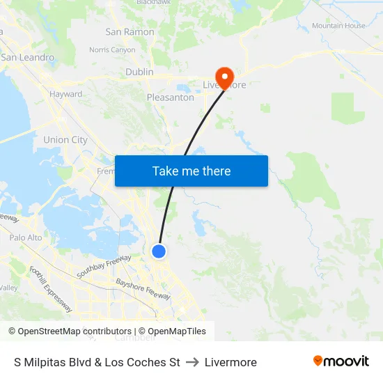 S Milpitas Blvd & Los Coches St to Livermore map