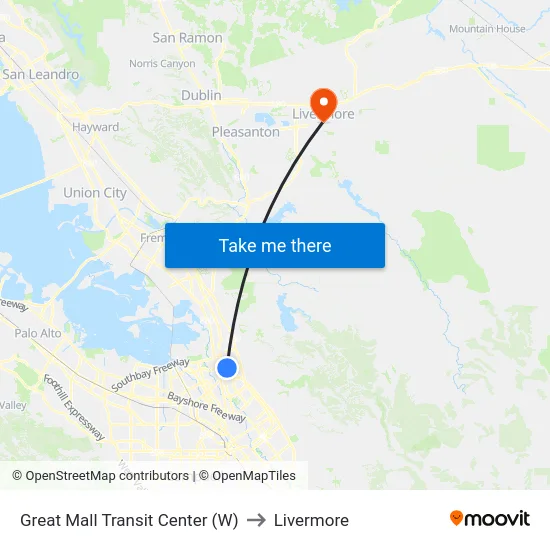 Great Mall Transit Center (W) to Livermore map